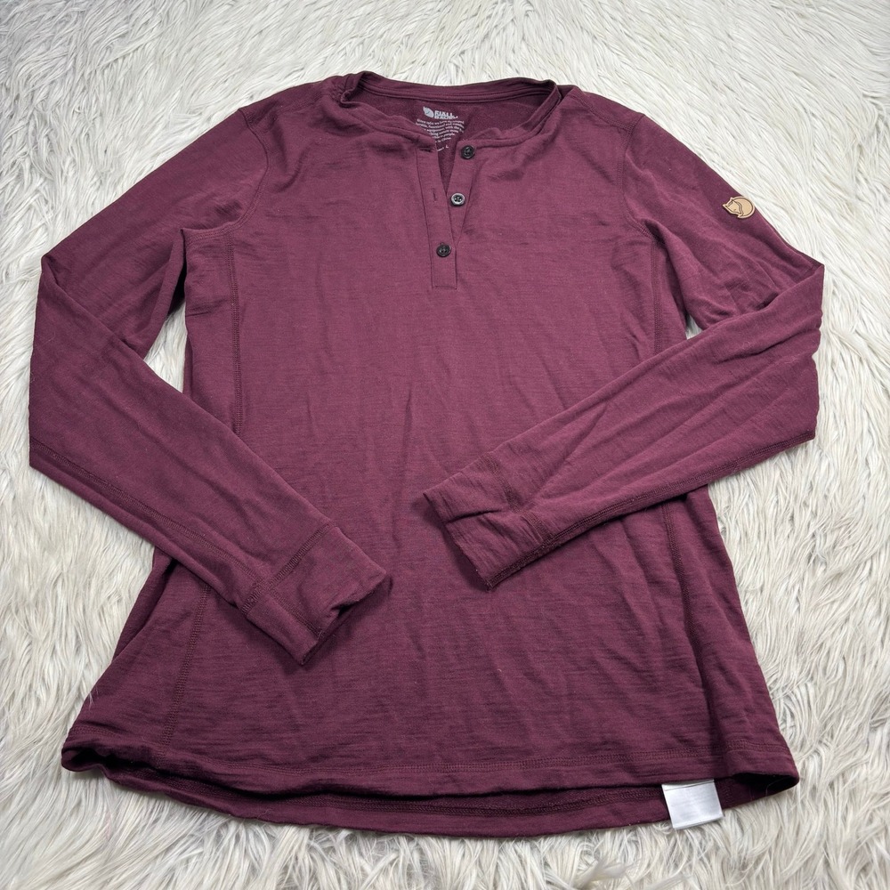 Fjallraven Women's L Burgundy Singi Merino Henley Top Long Sleeve Cabincore